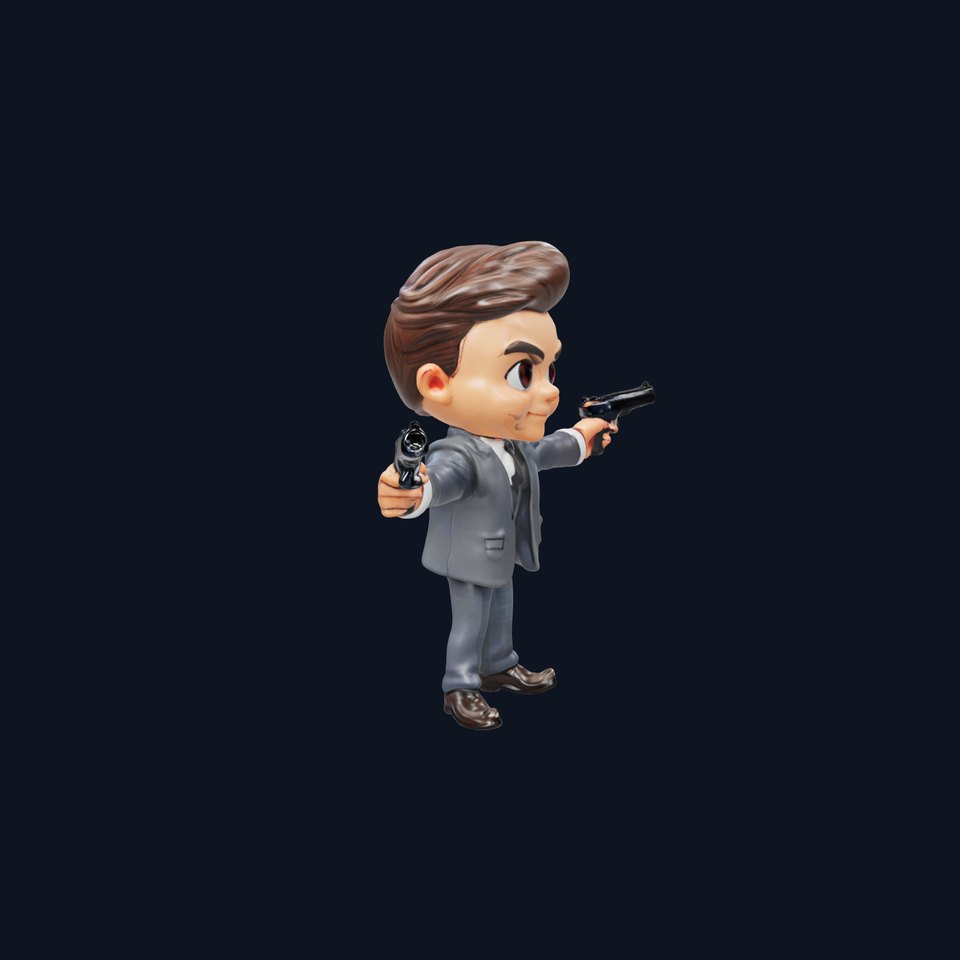 Cartoon Spy Character Rigged and Animated in Tuxedo with Dual Pistols